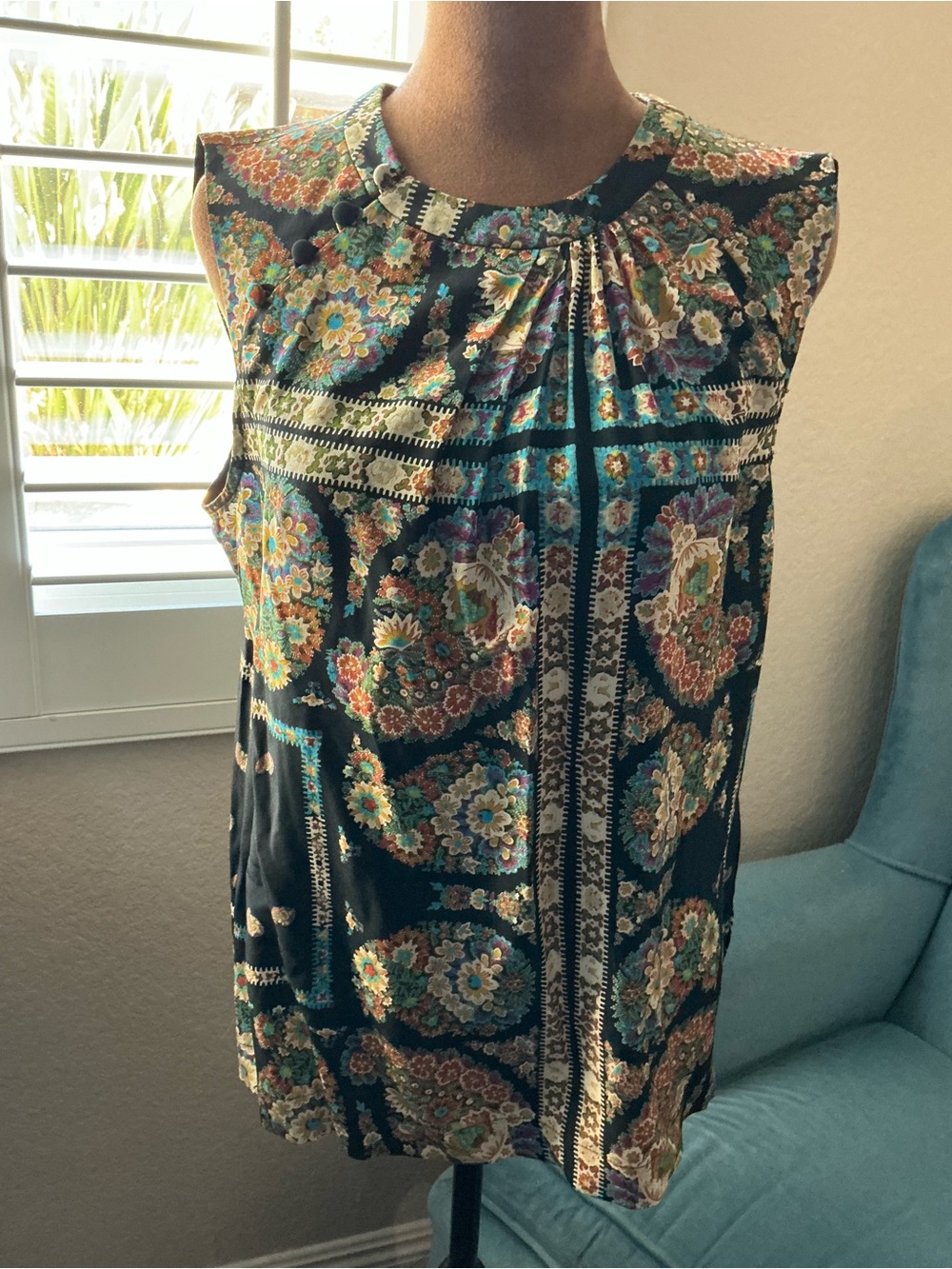 Nanette Lepore Floral Pattern Sleeveless Blouse- black multi